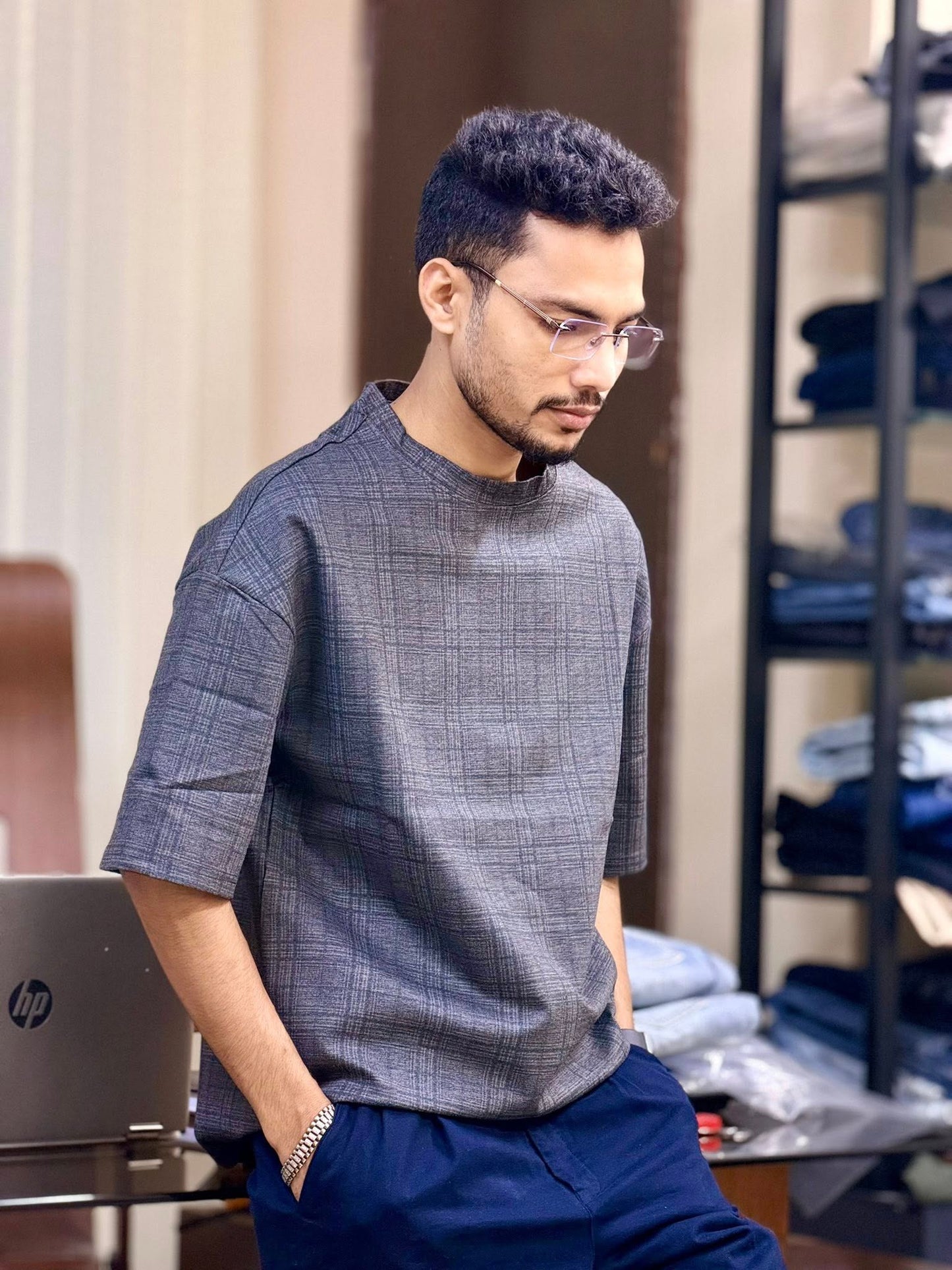 Drop Shoulder T-Shirt (Check Black)